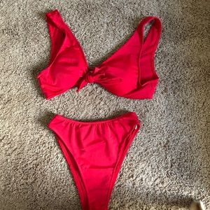 Red high waist tie top bikini